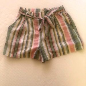 Ci Sono Pastel Striped Tie-Waist High-Rise Shorts